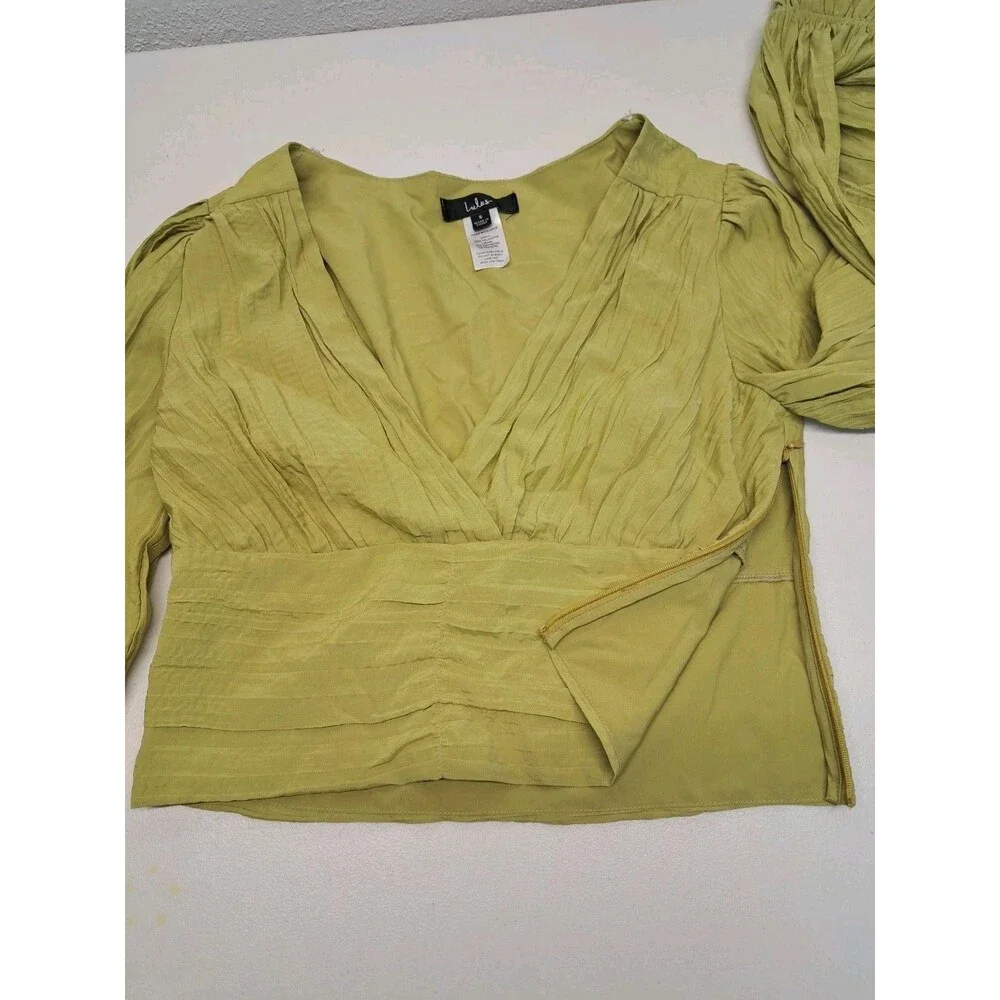 Lulus Bring The Pleat Lime Green Pleated Long Sleeve Top S - Picture 4 of 5